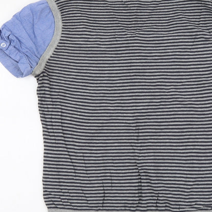 Next Womens Grey Striped Cotton Basic Blouse Size 10 Round Neck