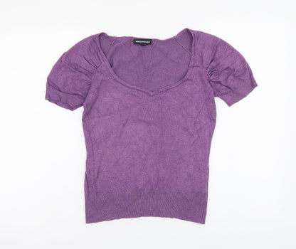 Warehouse Womens Purple Round Neck Viscose Pullover Jumper Size 10