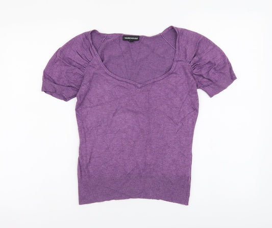 Warehouse Womens Purple Round Neck Viscose Pullover Jumper Size 10