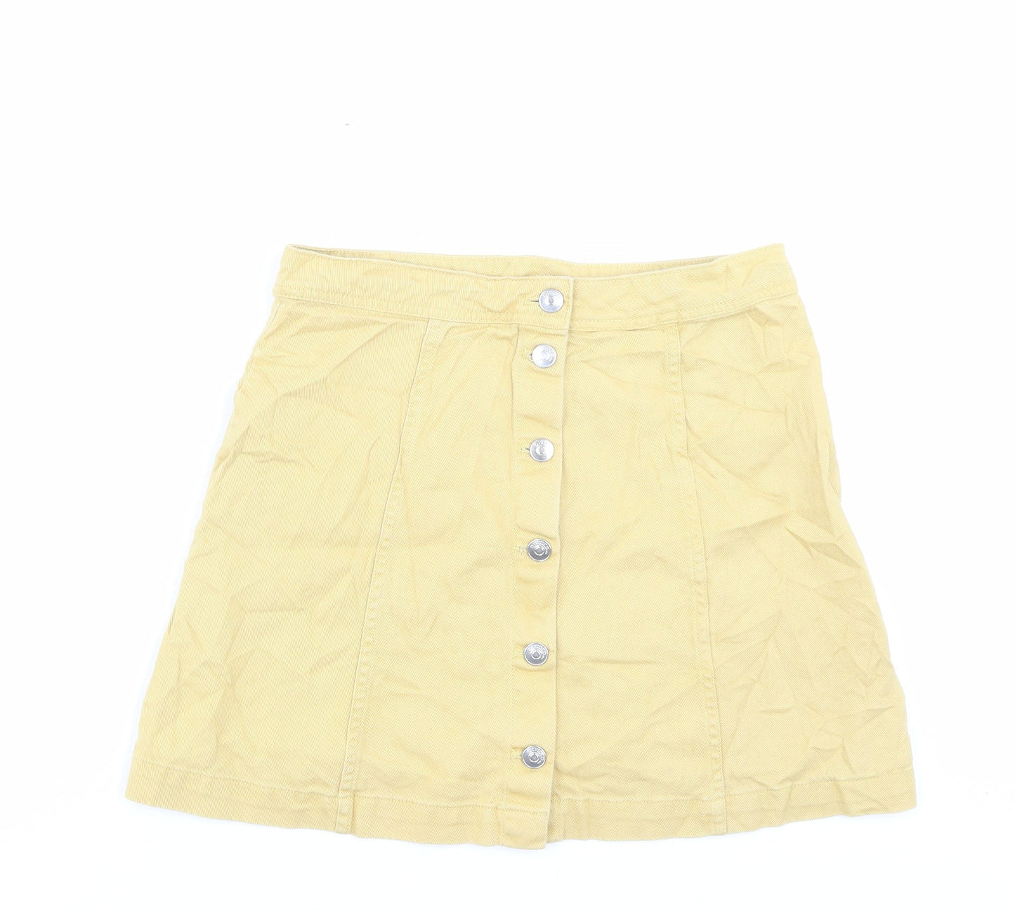 H&M Womens Yellow Cotton A-Line Skirt Size 10 Button