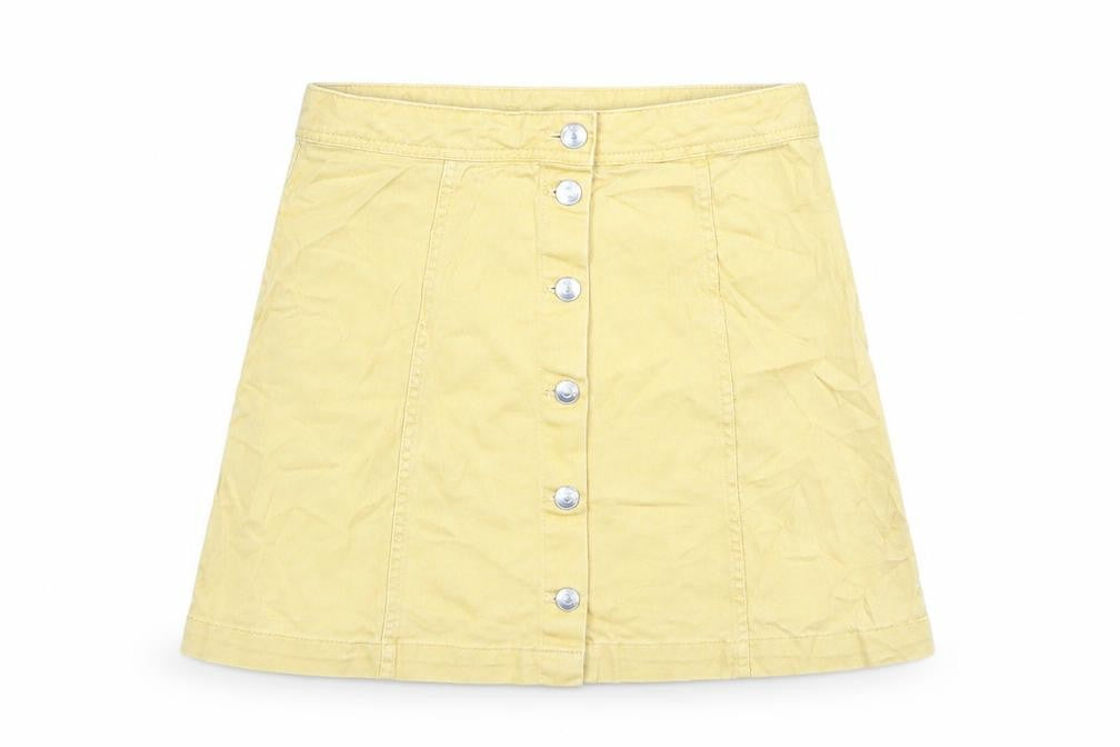 H&M Womens Yellow Cotton A-Line Skirt Size 10 Button