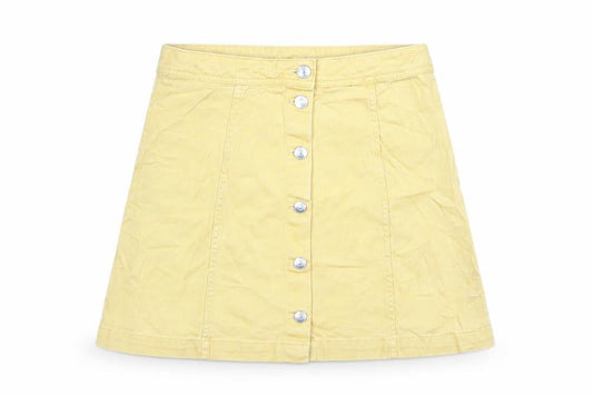 H&M Womens Yellow Cotton A-Line Skirt Size 10 Button