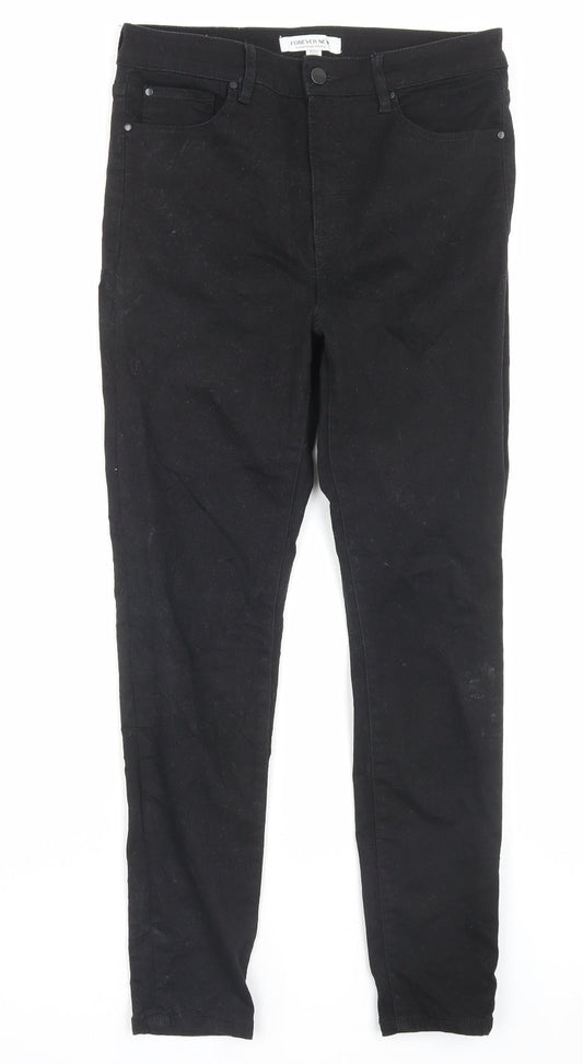 Forever New Womens Black Cotton Skinny Jeans Size 12 L28 in Regular Button