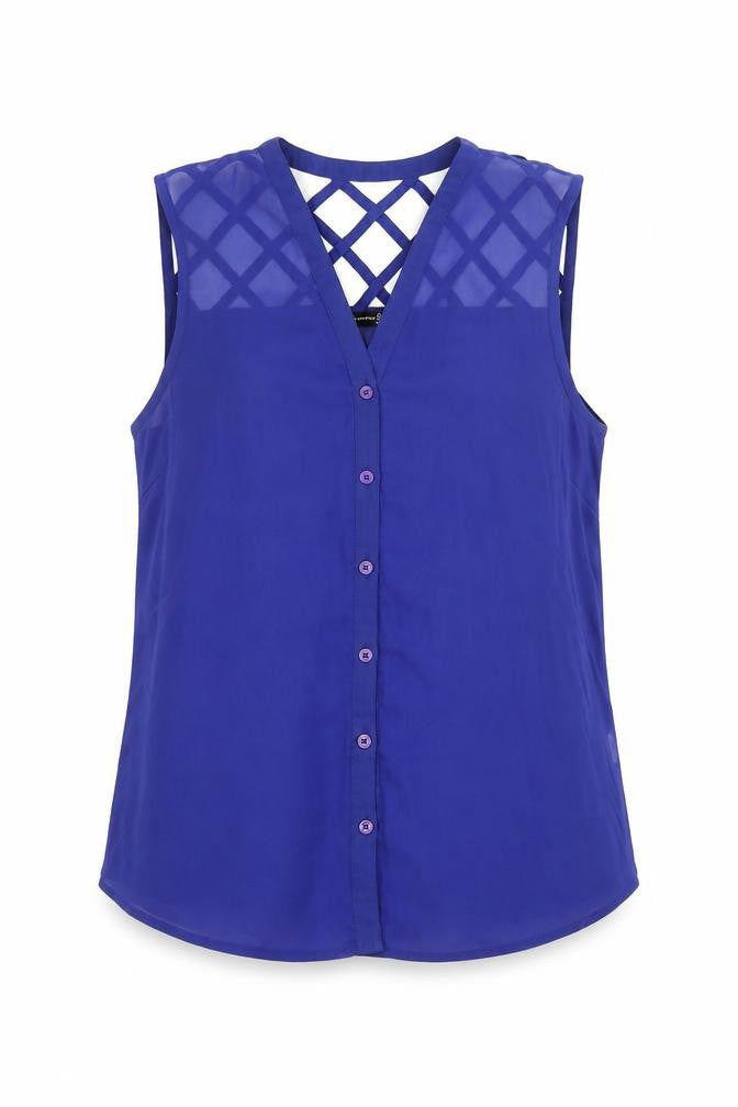 Atmosphere Womens Blue Polyester Basic Button-Up Size 10 V-Neck - Cut out back