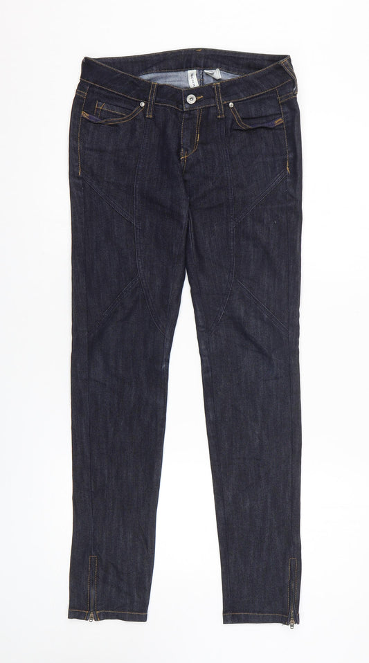 MNG Jeans Womens Black 100% Cotton Skinny Jeans Size 10 L29 in Slim Zip - Zipped Legs
