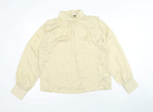 NEXT Womens Beige Polyester Basic Blouse Size 8 High Neck