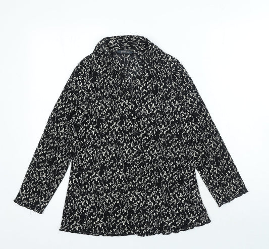 Profile Womens Black Floral Polyester Basic Button-Up Size 10 Collared
