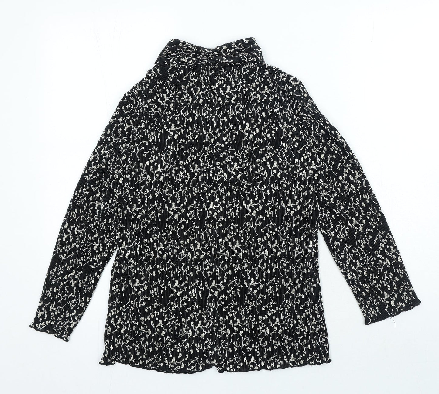 Profile Womens Black Floral Polyester Basic Button-Up Size 10 Collared