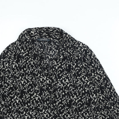 Profile Womens Black Floral Polyester Basic Button-Up Size 10 Collared