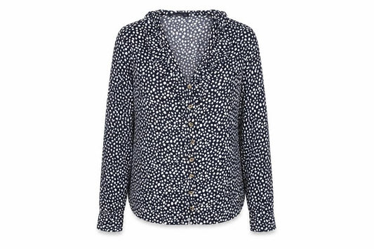 Marks and Spencer Womens Blue Animal Print Viscose Basic Button-Up Size 6 V-Neck