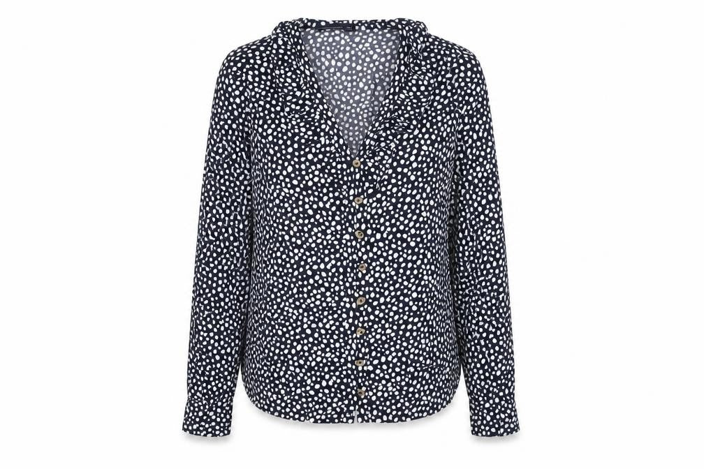Marks & Spencer Womens Blue Animal Print Viscose Basic Button-Up Size 6 V-Neck