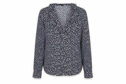 Marks & Spencer Womens Blue Animal Print Viscose Basic Button-Up Size 6 V-Neck