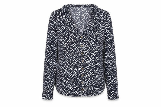 Marks and Spencer Womens Blue Animal Print Viscose Basic Button-Up Size 6 V-Neck