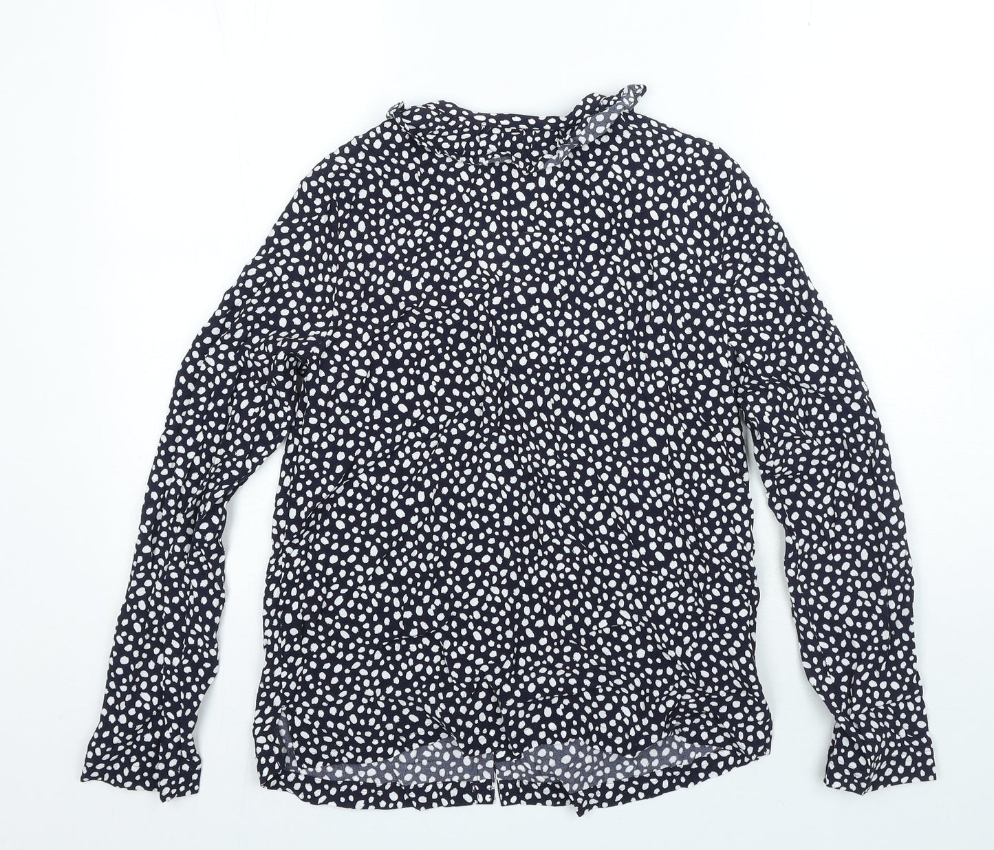 Marks and Spencer Womens Blue Animal Print Viscose Basic Button-Up Size 6 V-Neck
