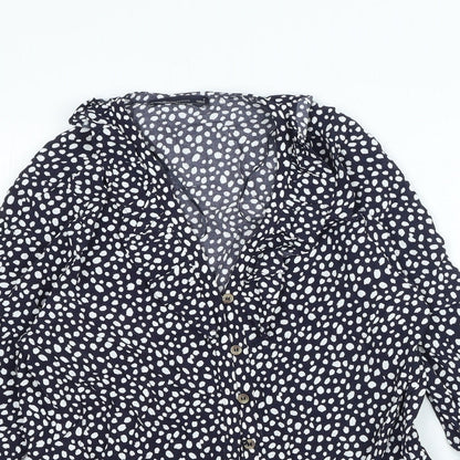 Marks & Spencer Womens Blue Animal Print Viscose Basic Button-Up Size 6 V-Neck