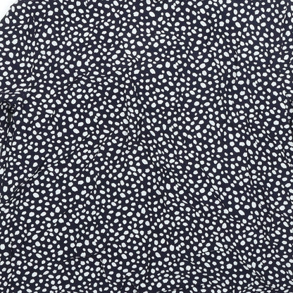 Marks & Spencer Womens Blue Animal Print Viscose Basic Button-Up Size 6 V-Neck
