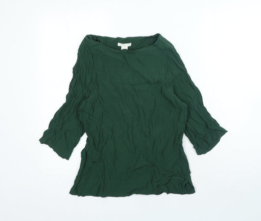 H&M Womens Green Viscose Basic Blouse Size 8 Boat Neck