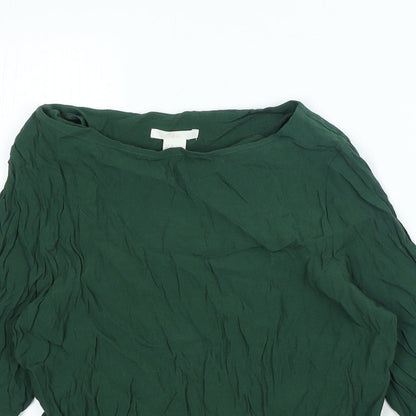 H&M Womens Green Viscose Basic Blouse Size 8 Boat Neck