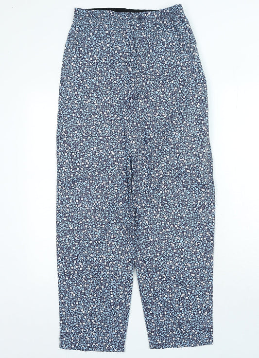 Marks and Spencer Womens Blue Floral Polyester Trousers Size S L29 in Regular Zip