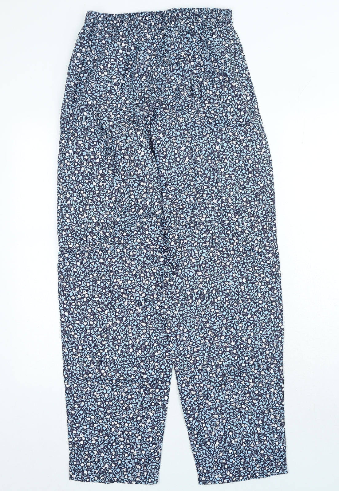 Marks and Spencer Womens Blue Floral Polyester Trousers Size S L29 in Regular Zip