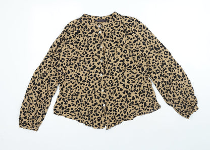 Marks & Spencer Womens Brown Animal Print Viscose Basic Button-Up Size 12 Round Neck