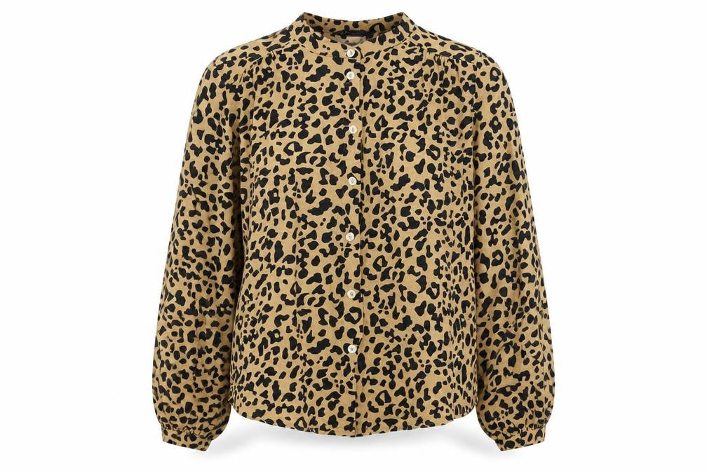 Marks & Spencer Womens Brown Animal Print Viscose Basic Button-Up Size 12 Round Neck