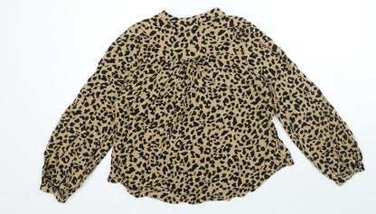 Marks & Spencer Womens Brown Animal Print Viscose Basic Button-Up Size 12 Round Neck