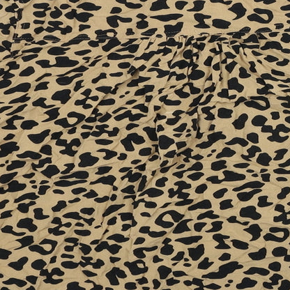 Marks & Spencer Womens Brown Animal Print Viscose Basic Button-Up Size 12 Round Neck
