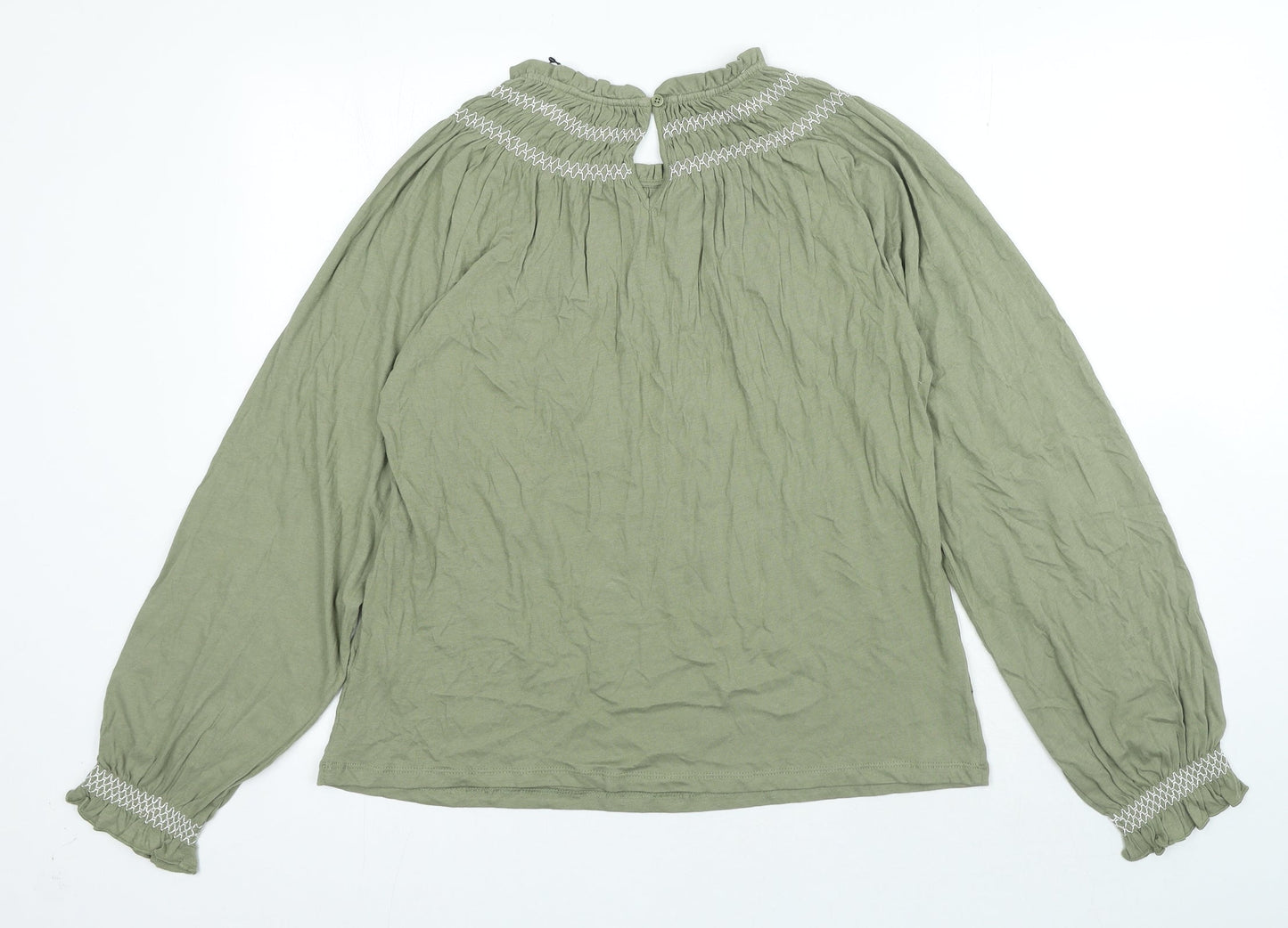 Marks and Spencer Womens Green 100% Cotton Basic Blouse Size 10 Round Neck