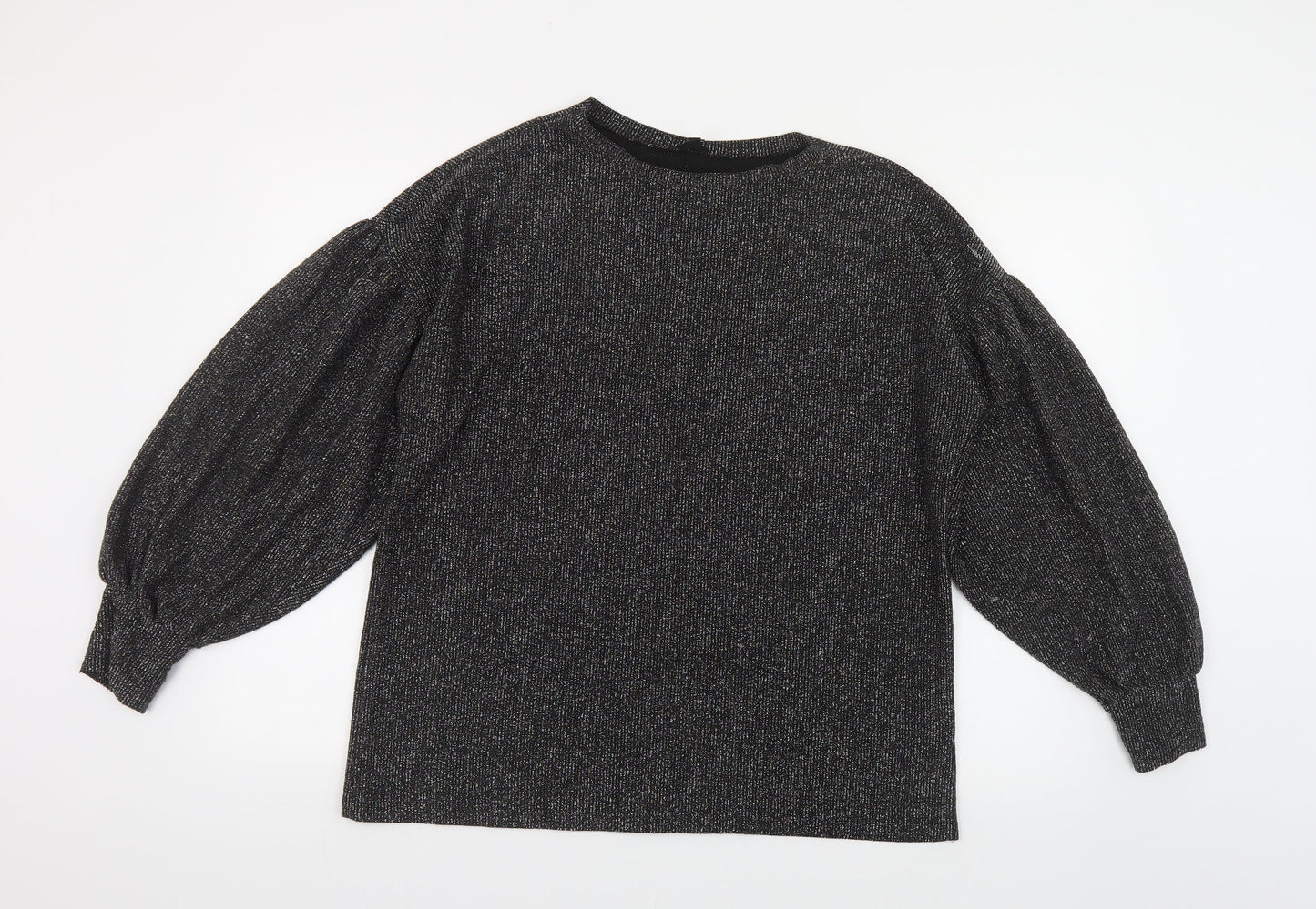 River Island Womens Black Round Neck Polyester Pullover Jumper Size S - Voluminous Sleeves
