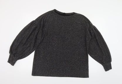 River Island Womens Black Round Neck Polyester Pullover Jumper Size S - Voluminous Sleeves