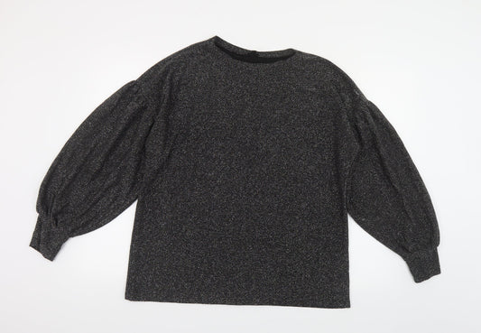 River Island Womens Black Round Neck Polyester Pullover Jumper Size S - Voluminous Sleeves