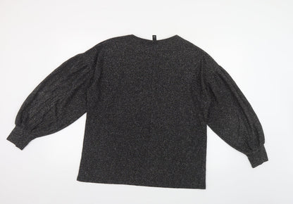 River Island Womens Black Round Neck Polyester Pullover Jumper Size S - Voluminous Sleeves