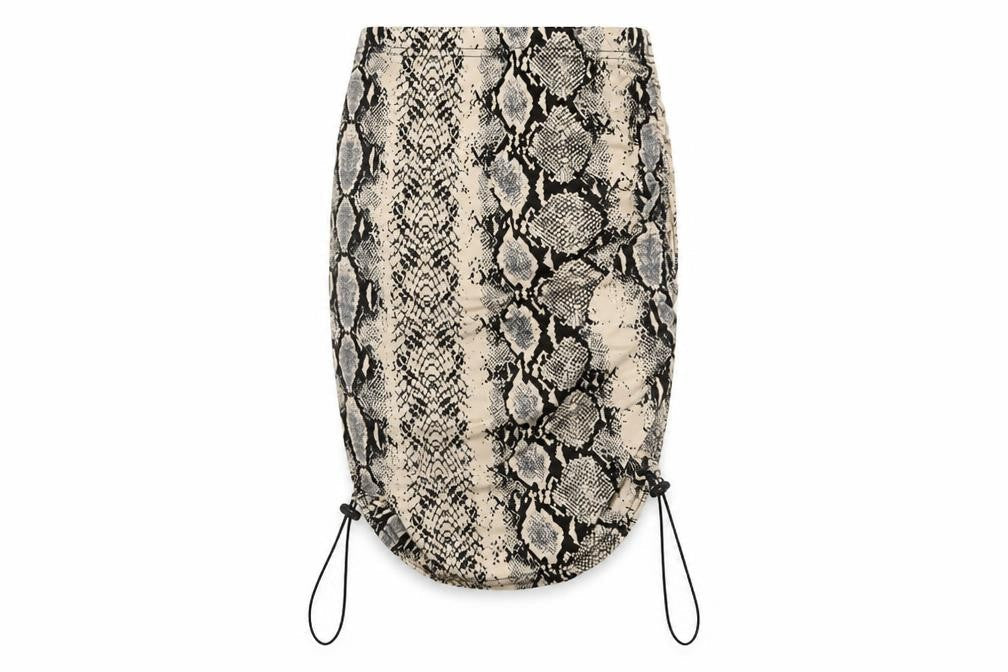 PRETTYLITTLETHING Womens Beige Animal Print Polyester Straight & Pencil Skirt Size 4 - Snake Print Ruched