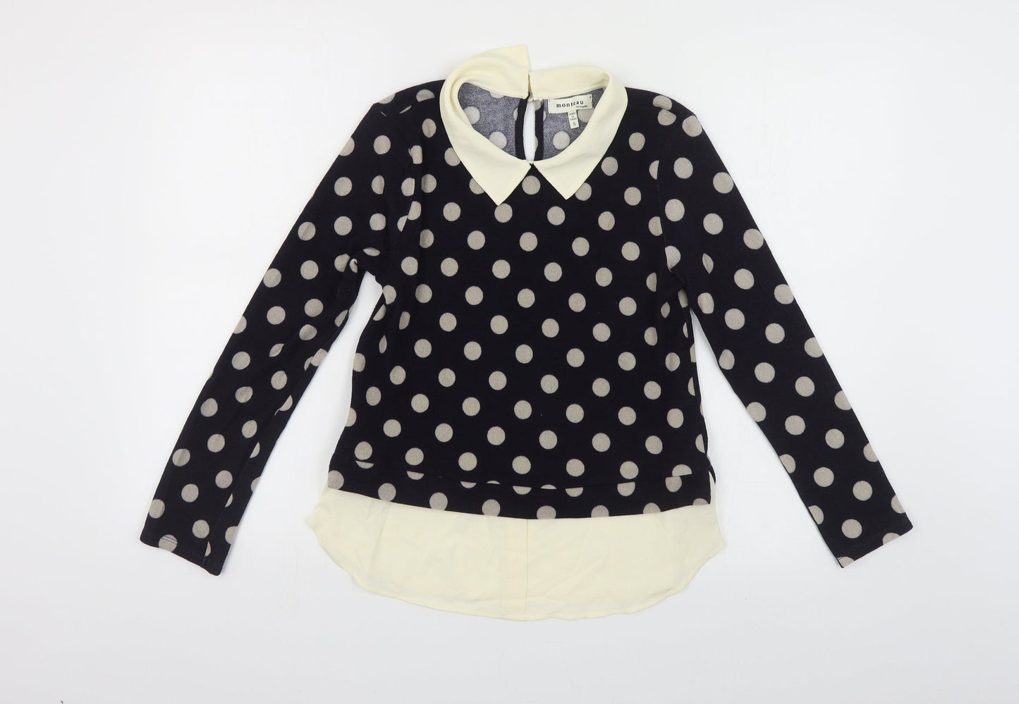 Monteau Womens Blue Collared Polka Dot Polyester Pullover Jumper Size S
