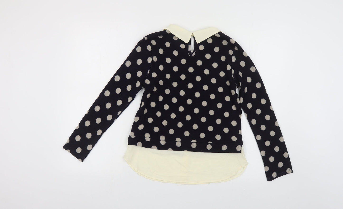 Monteau Womens Blue Collared Polka Dot Polyester Pullover Jumper Size S