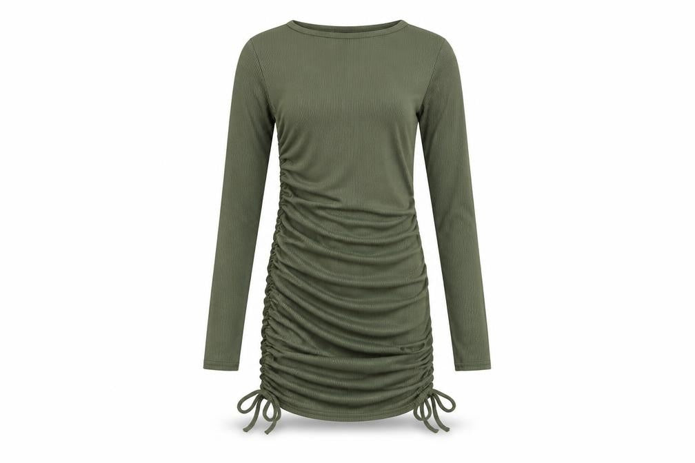 Edge Street Womens Green Polyester Bodycon Size 6 Crew Neck Tie - Ribbed