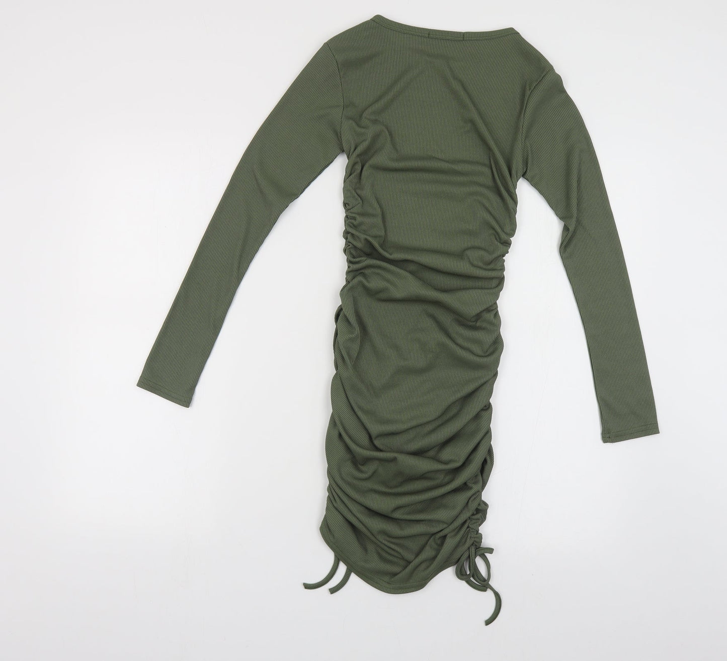 Edge Street Womens Green Polyester Bodycon Size 6 Crew Neck Tie - Ribbed