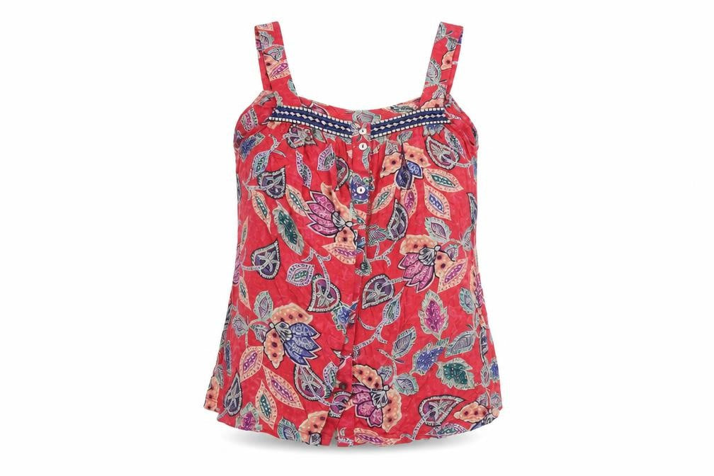 Monsoon Womens Red Paisley Viscose Basic Tank Size 8 Square Neck