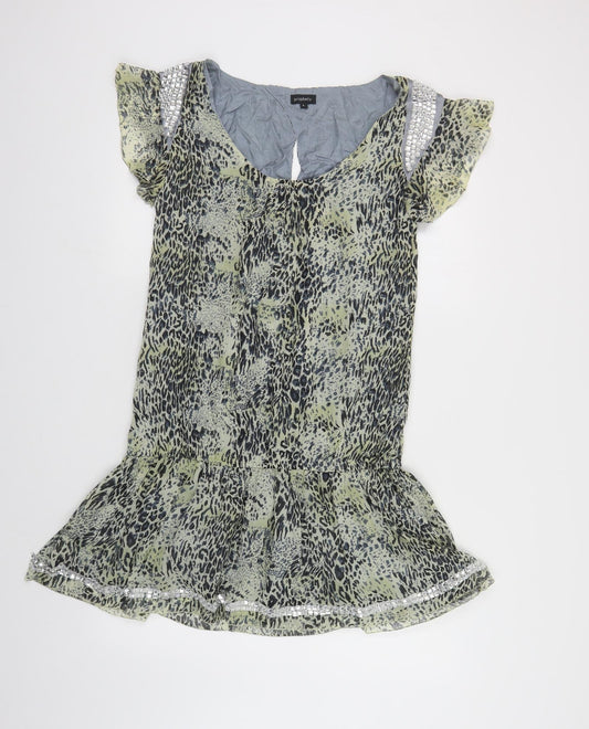 Prophecy Womens Green Animal Print Polyester Sheath Size 14 Scoop Neck Pullover