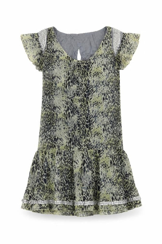 Prophecy Womens Green Animal Print Polyester Sheath Size 14 Scoop Neck Pullover