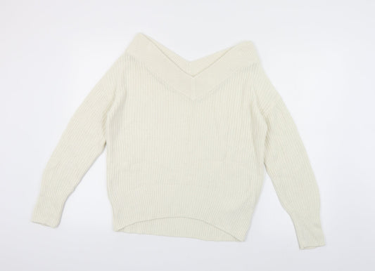 Topshop Womens Ivory V-Neck Acrylic Shrug Jumper Size 8