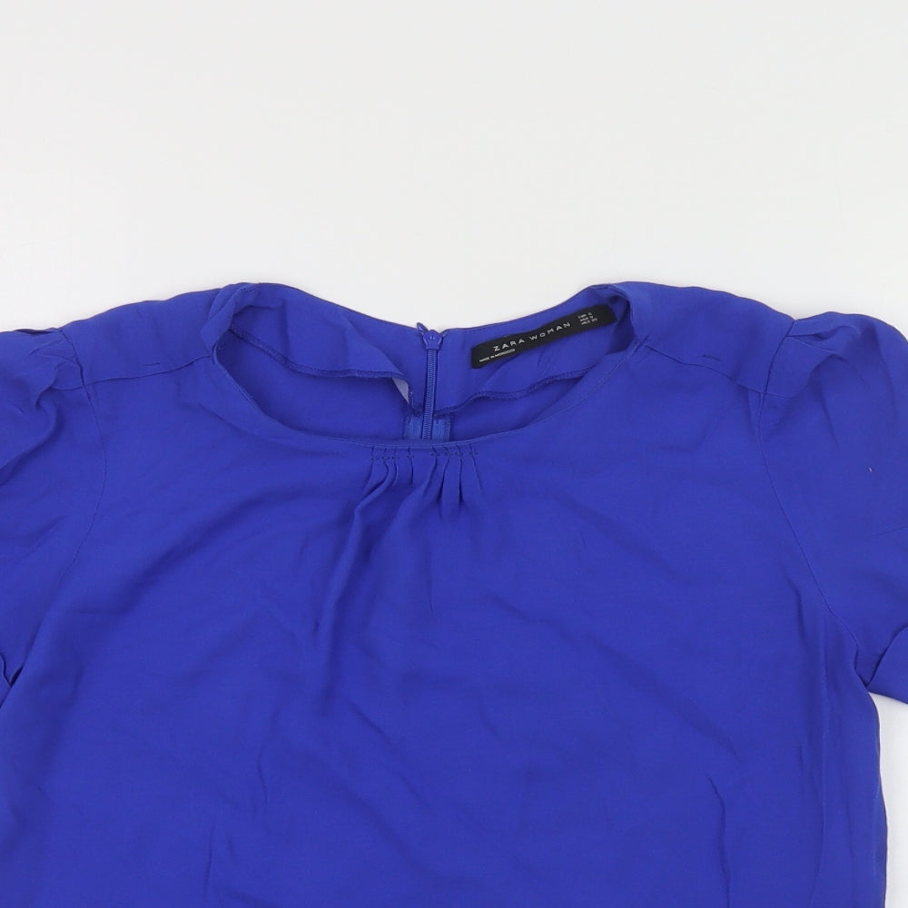 Zara Womens Blue Acetate Basic Blouse Size S Round Neck