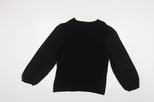 United Colors of Benetton Womens Black Viscose Basic Button-Up Size M Round Neck - Sheer Sleeves