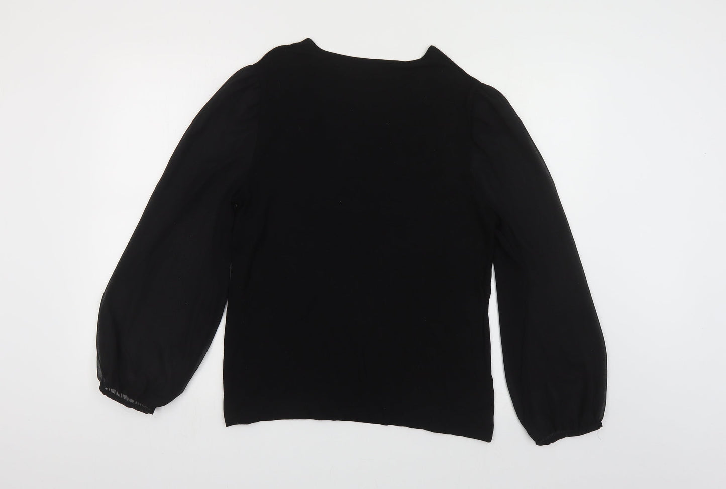 United Colors of Benetton Womens Black Viscose Basic Button-Up Size M Round Neck - Sheer Sleeves