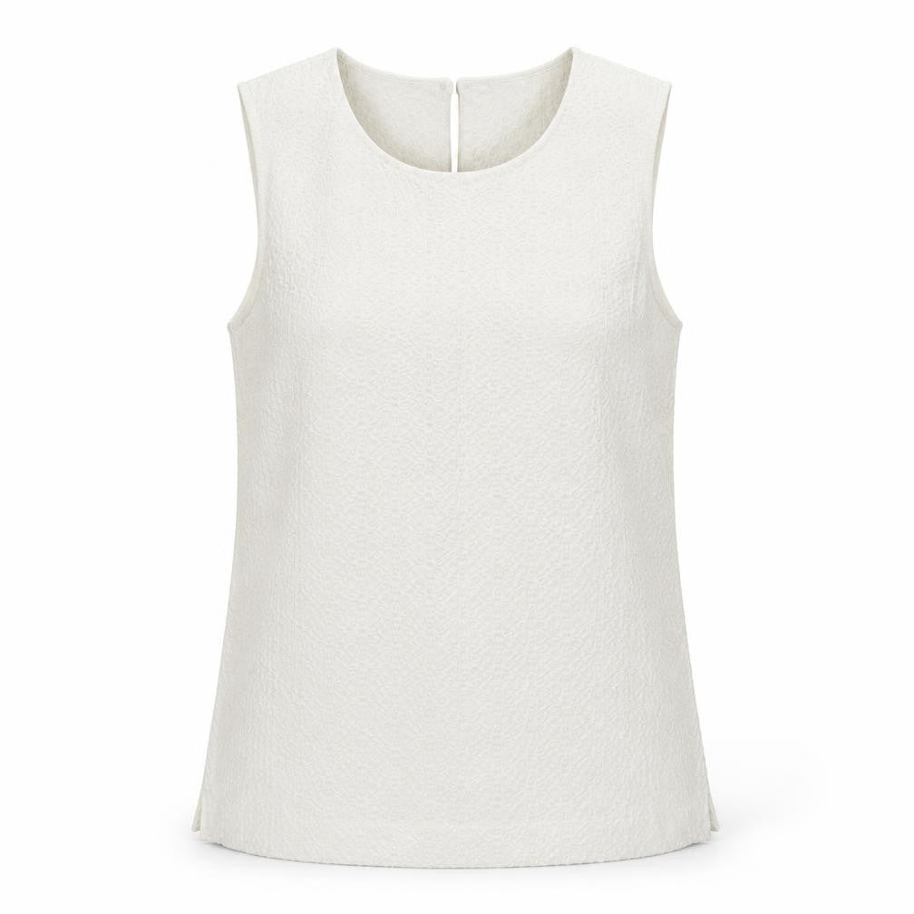 M&Co Womens White Polyester Basic Tank Size 8 Round Neck - Textured