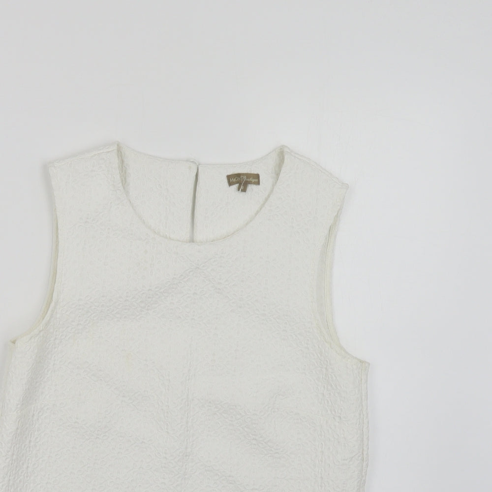 M&Co Womens White Polyester Basic Tank Size 8 Round Neck - Textured