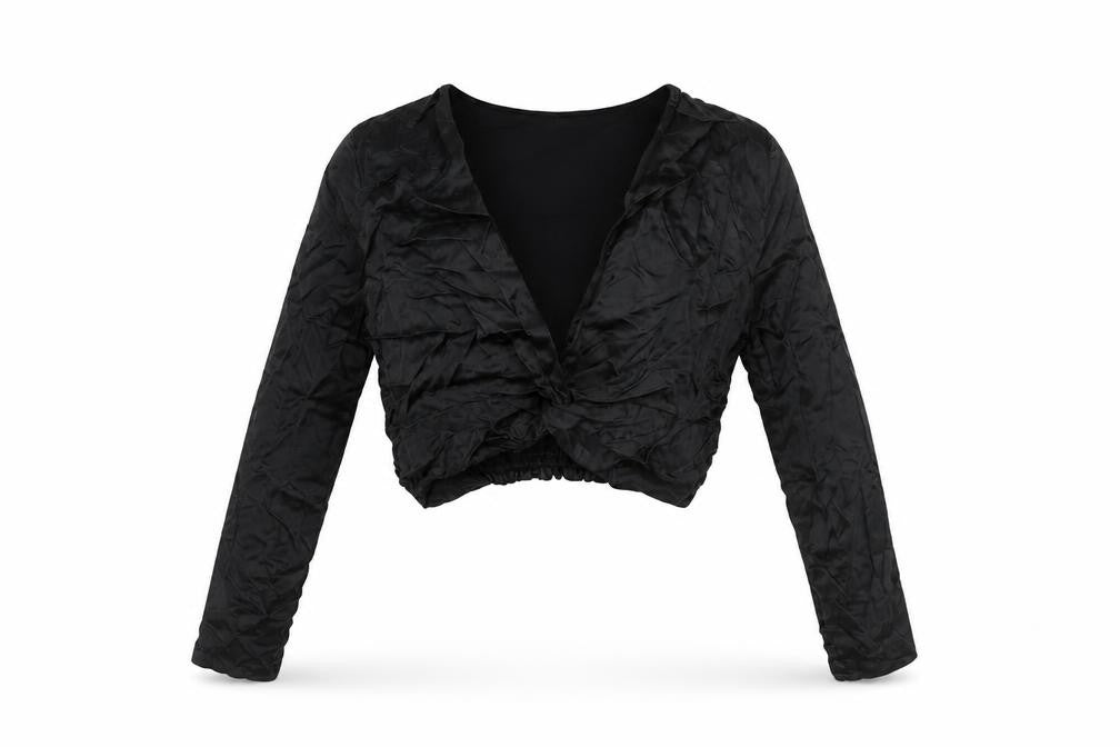 Zara Womens Black Viscose Cropped Blouse Size M V-Neck