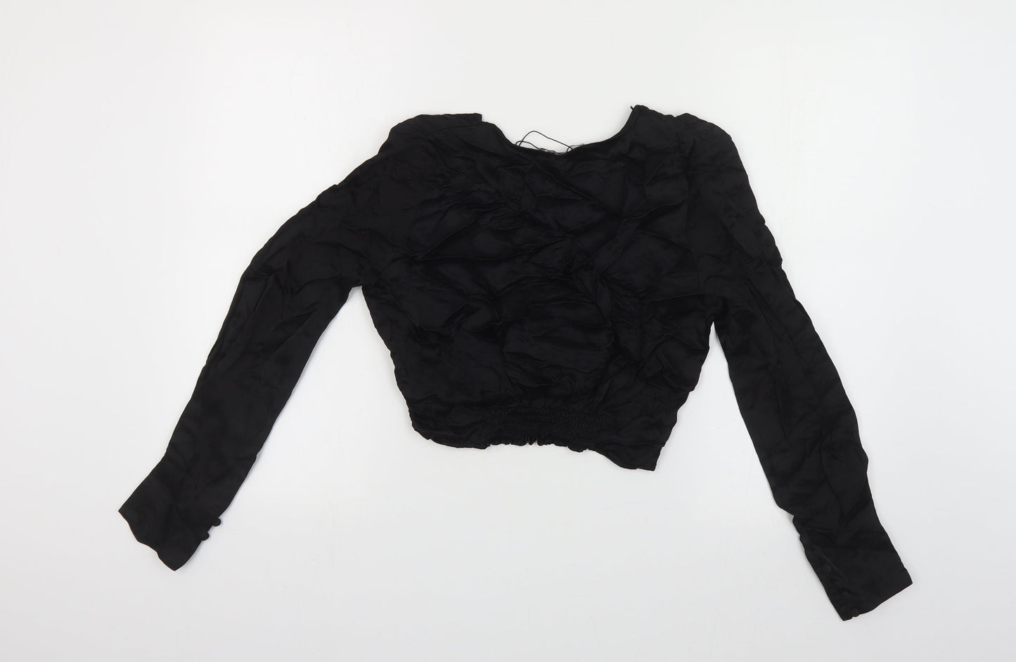 Zara Womens Black Viscose Cropped Blouse Size M V-Neck