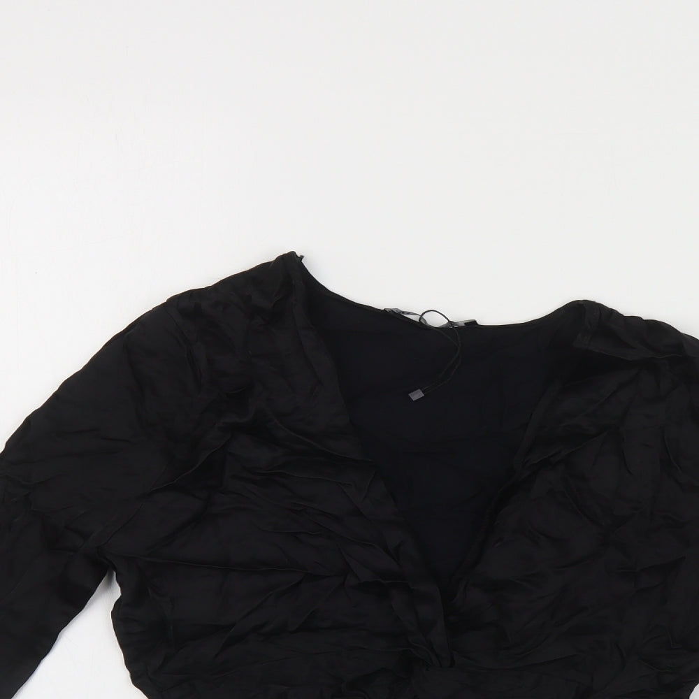 Zara Womens Black Viscose Cropped Blouse Size M V-Neck